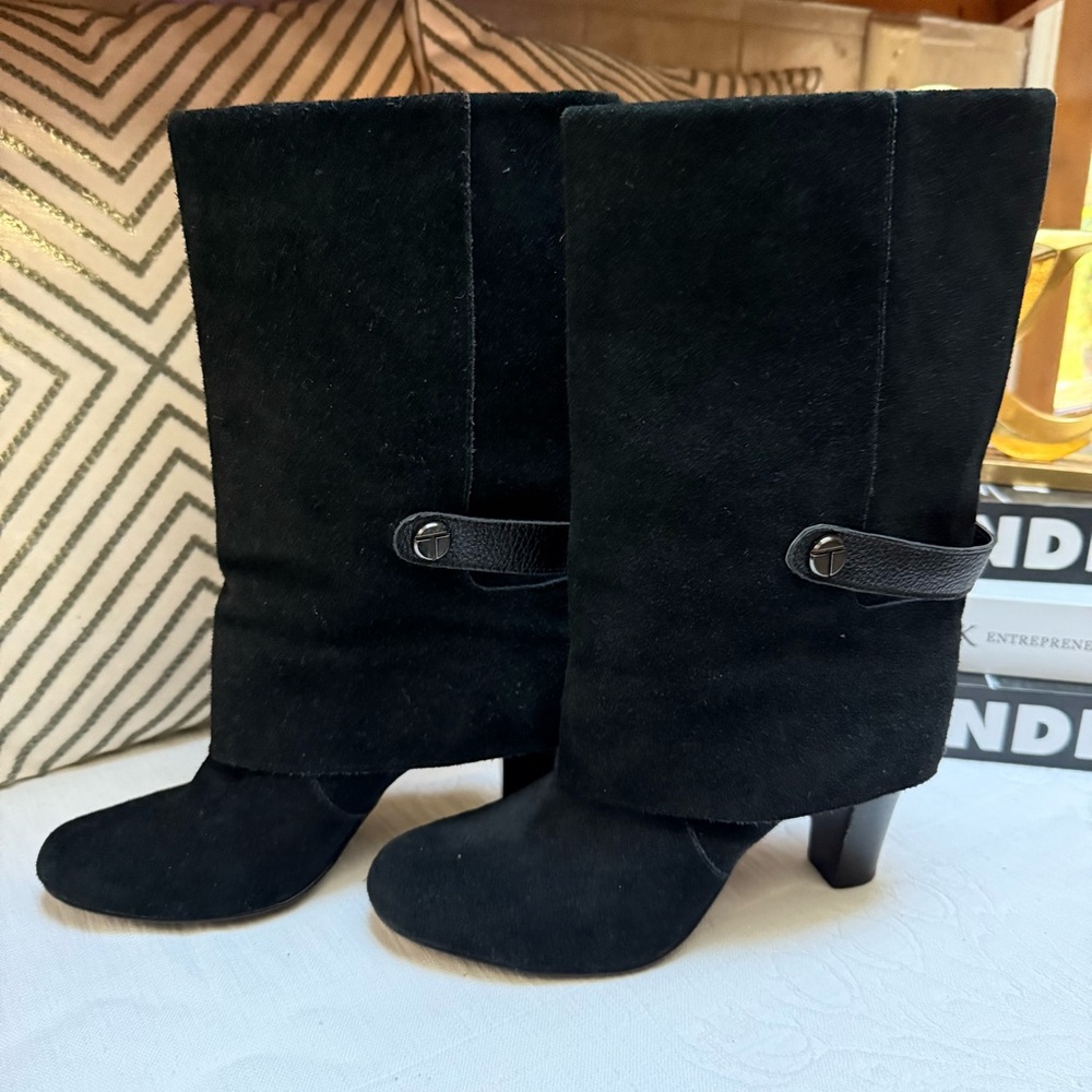 Tahari Black Suede Heeled Boots